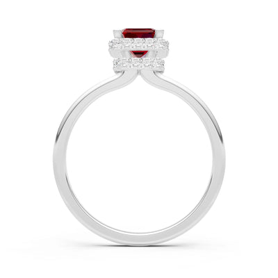 Garnet Emerald Hidden Double Halo Engagement Ring