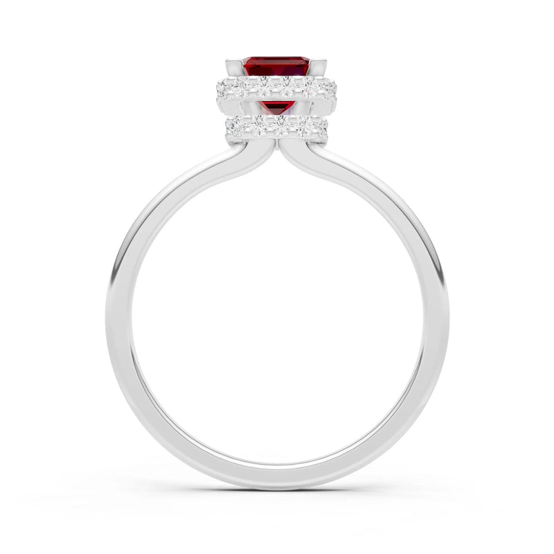 Garnet Emerald Hidden Double Halo Engagement Ring