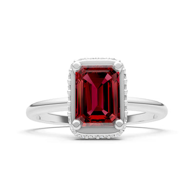 Garnet Emerald Hidden Double Halo Engagement Ring