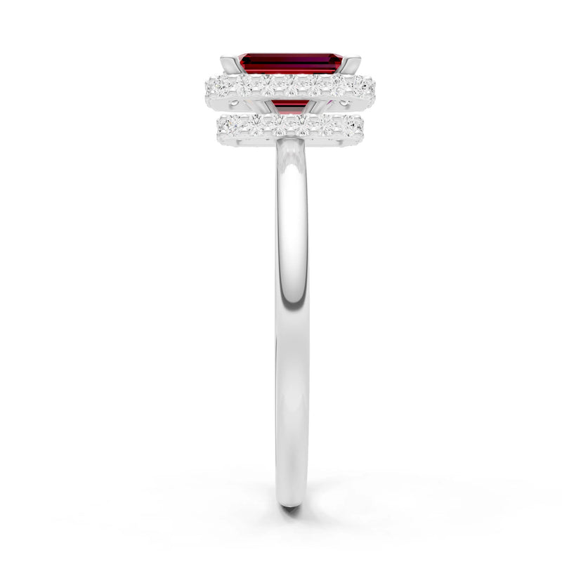 Garnet Emerald Hidden Double Halo Engagement Ring