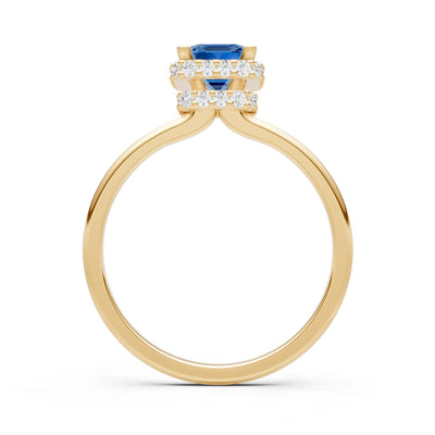 London Blue Topaz Emerald Hidden Double Halo Engagement Ring