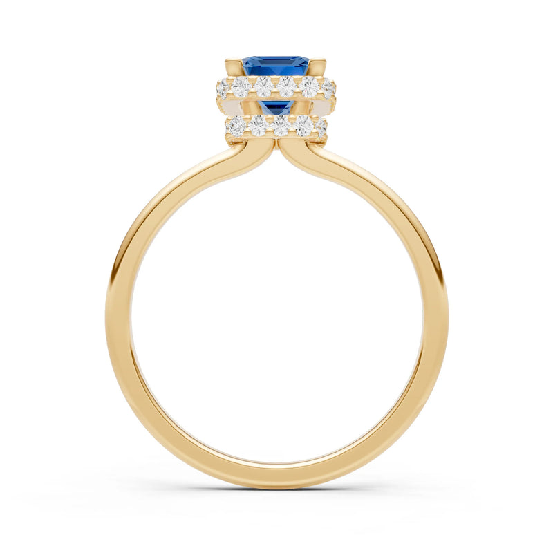 London Blue Topaz Emerald Hidden Double Halo Engagement Ring