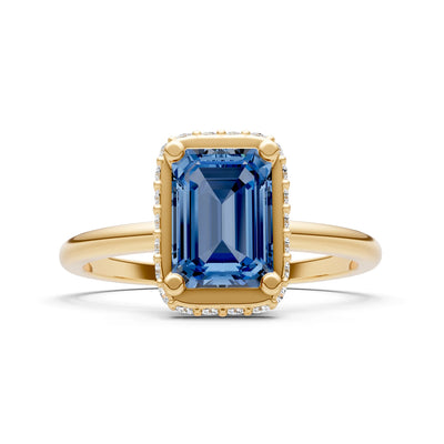 London Blue Topaz Emerald Hidden Double Halo Engagement Ring