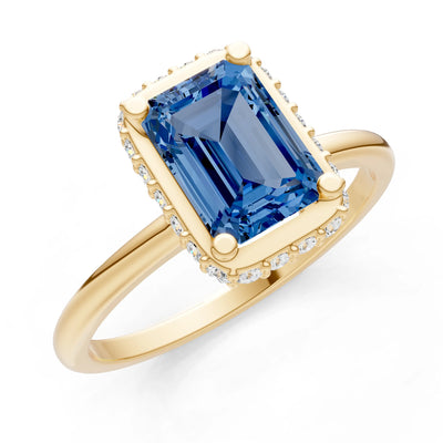 London Blue Topaz Emerald Hidden Double Halo Engagement Ring