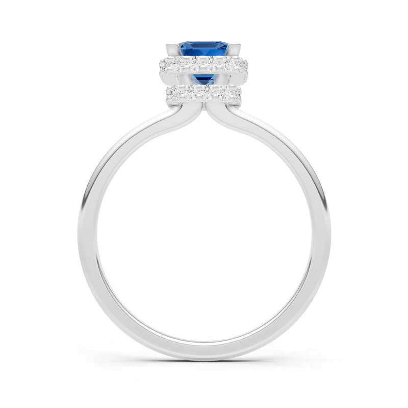 London Blue Topaz Emerald Hidden Double Halo Engagement Ring