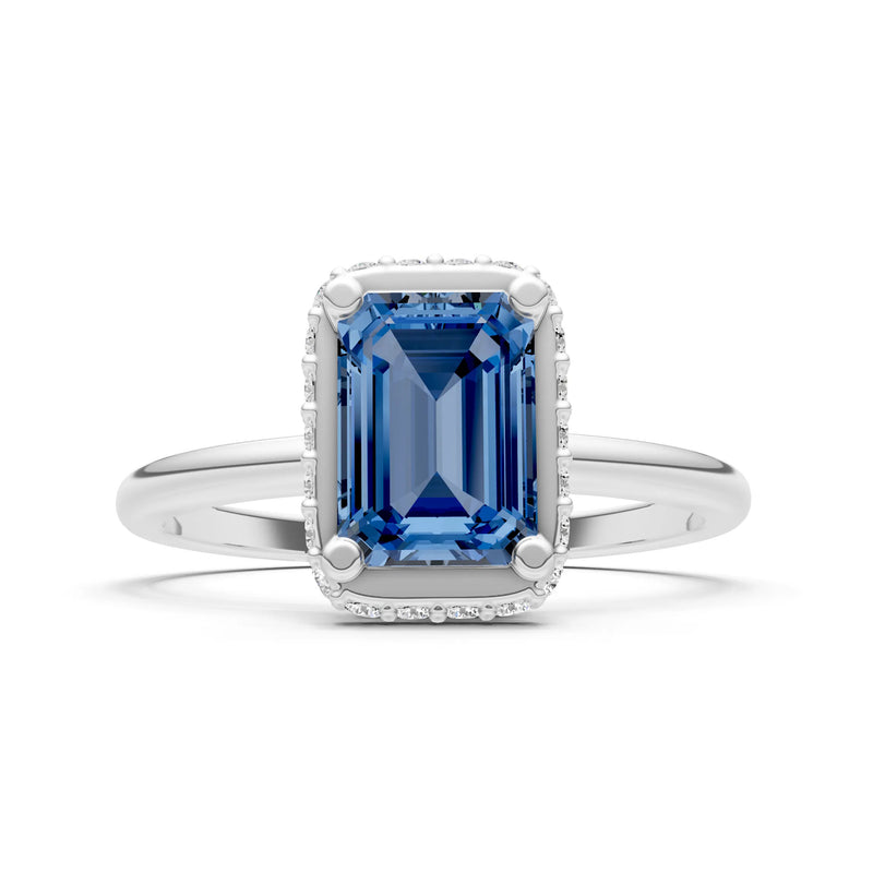 London Blue Topaz Emerald Hidden Double Halo Engagement Ring
