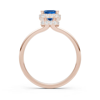 London Blue Topaz Emerald Hidden Double Halo Engagement Ring