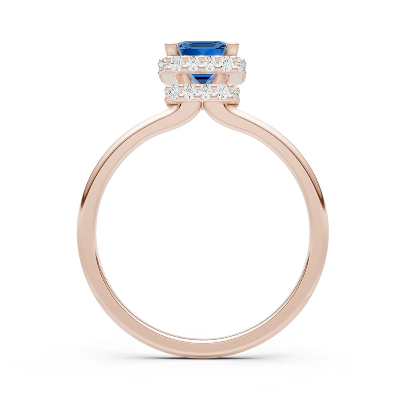 London Blue Topaz Emerald Hidden Double Halo Engagement Ring