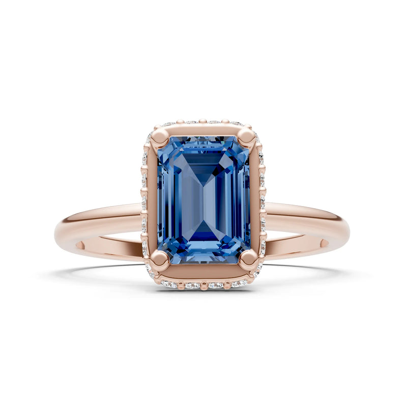 London Blue Topaz Emerald Hidden Double Halo Engagement Ring