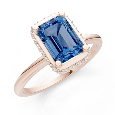 London Blue Topaz Emerald Hidden Double Halo Engagement Ring