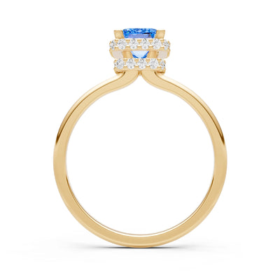 Swiss Blue Topaz Emerald Hidden Double Halo Engagement Ring