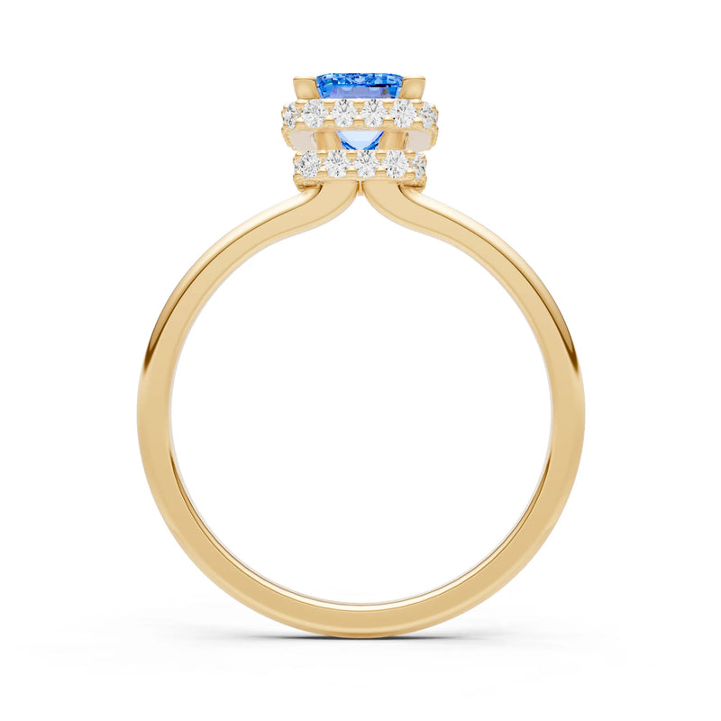 Swiss Blue Topaz Emerald Hidden Double Halo Engagement Ring