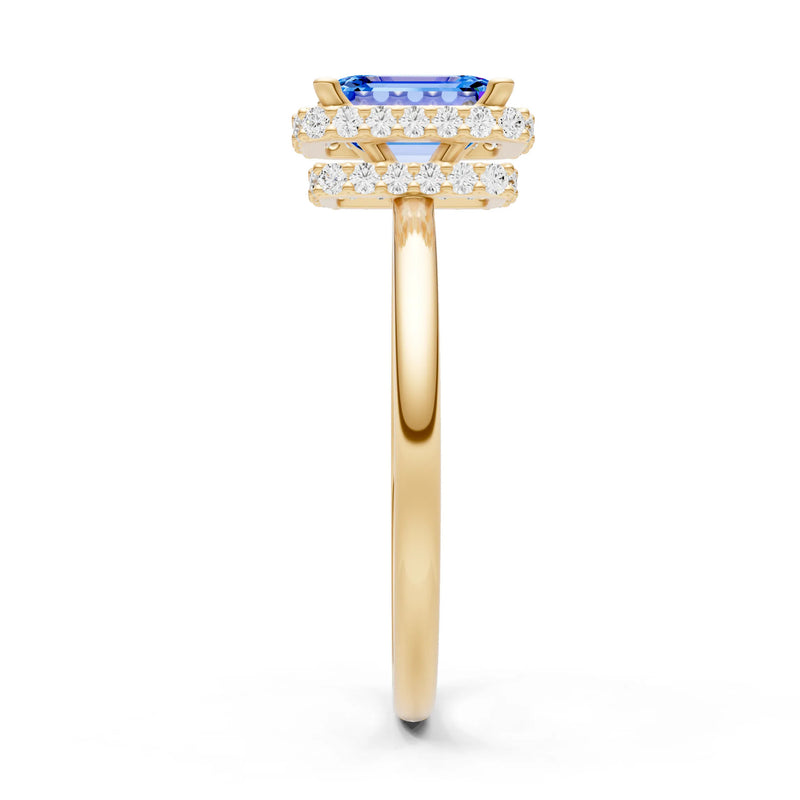 Swiss Blue Topaz Emerald Hidden Double Halo Engagement Ring