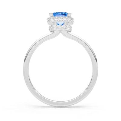 Swiss Blue Topaz Emerald Hidden Double Halo Engagement Ring