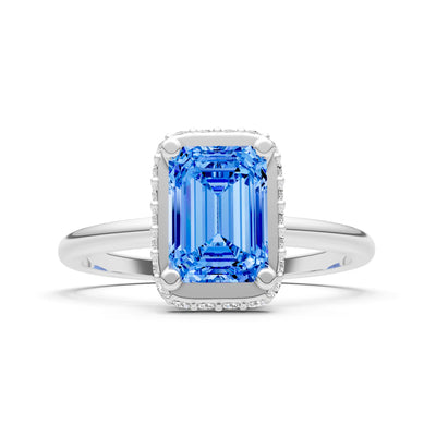 Swiss Blue Topaz Emerald Hidden Double Halo Engagement Ring