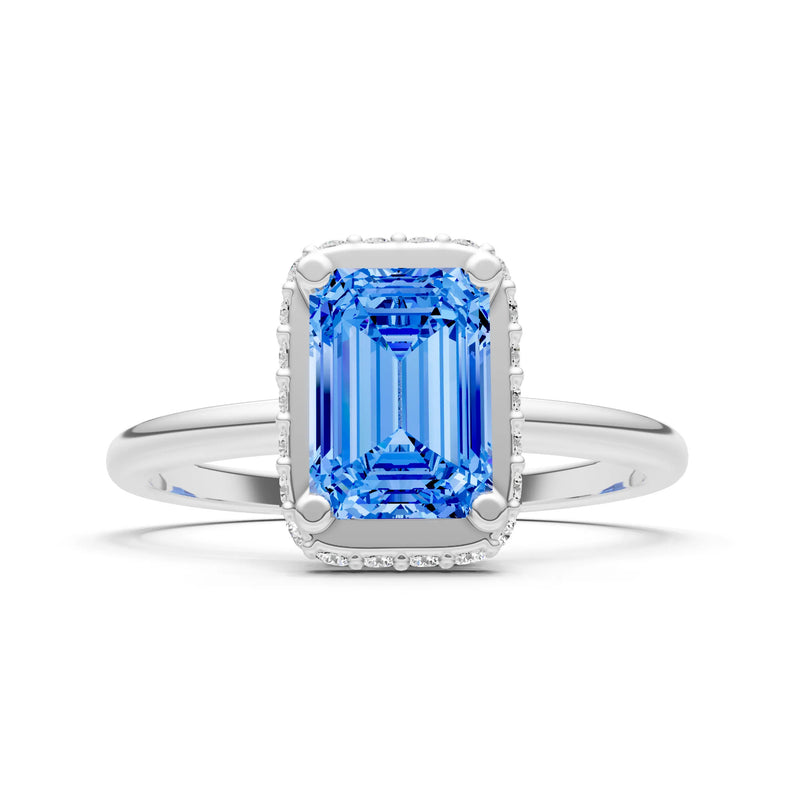 Swiss Blue Topaz Emerald Hidden Double Halo Engagement Ring