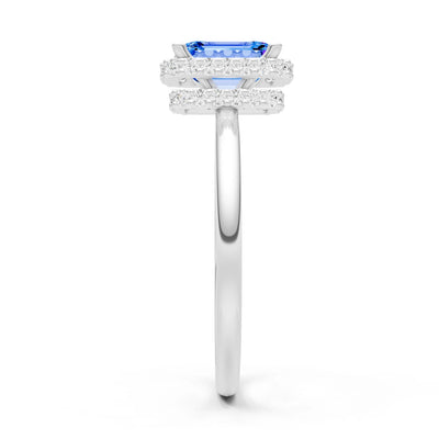 Swiss Blue Topaz Emerald Hidden Double Halo Engagement Ring