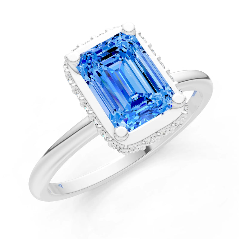 Swiss Blue Topaz Emerald Hidden Double Halo Engagement Ring