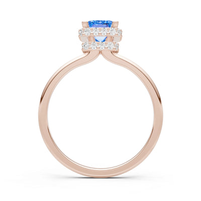 Swiss Blue Topaz Emerald Hidden Double Halo Engagement Ring