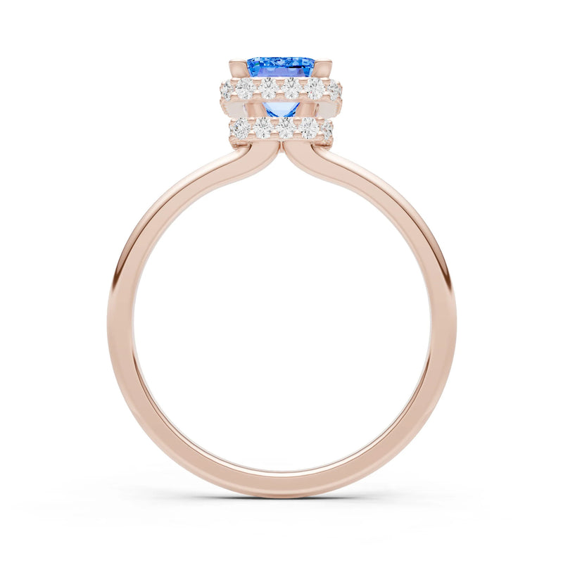 Swiss Blue Topaz Emerald Hidden Double Halo Engagement Ring