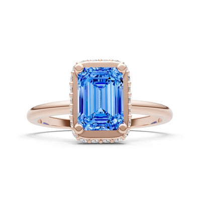 Swiss Blue Topaz Emerald Hidden Double Halo Engagement Ring
