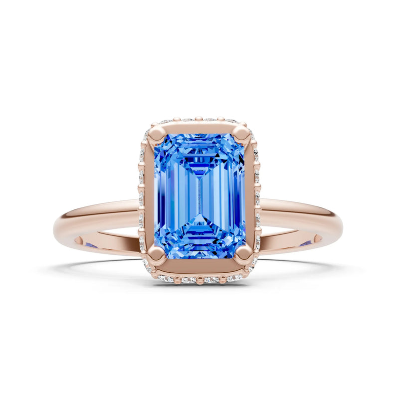 Swiss Blue Topaz Emerald Hidden Double Halo Engagement Ring