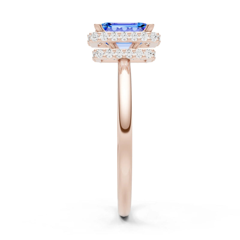 Swiss Blue Topaz Emerald Hidden Double Halo Engagement Ring