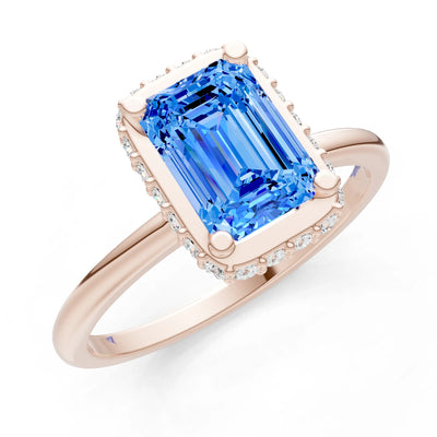 Swiss Blue Topaz Emerald Hidden Double Halo Engagement Ring