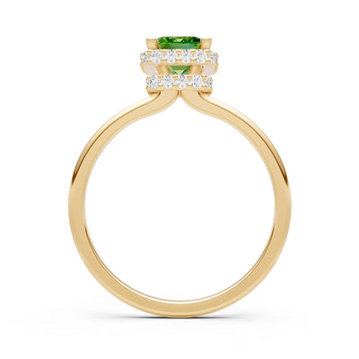 Peridot Emerald Hidden Double Halo Engagement Ring