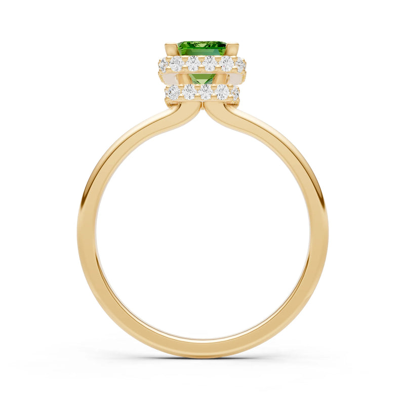 Peridot Emerald Hidden Double Halo Engagement Ring