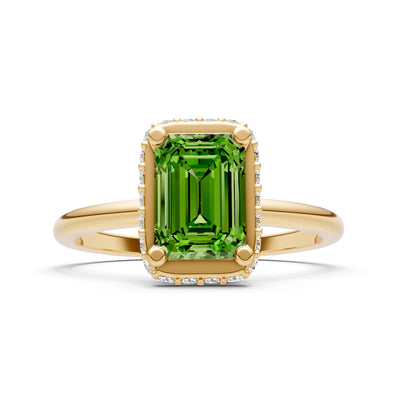 Peridot Emerald Hidden Double Halo Engagement Ring