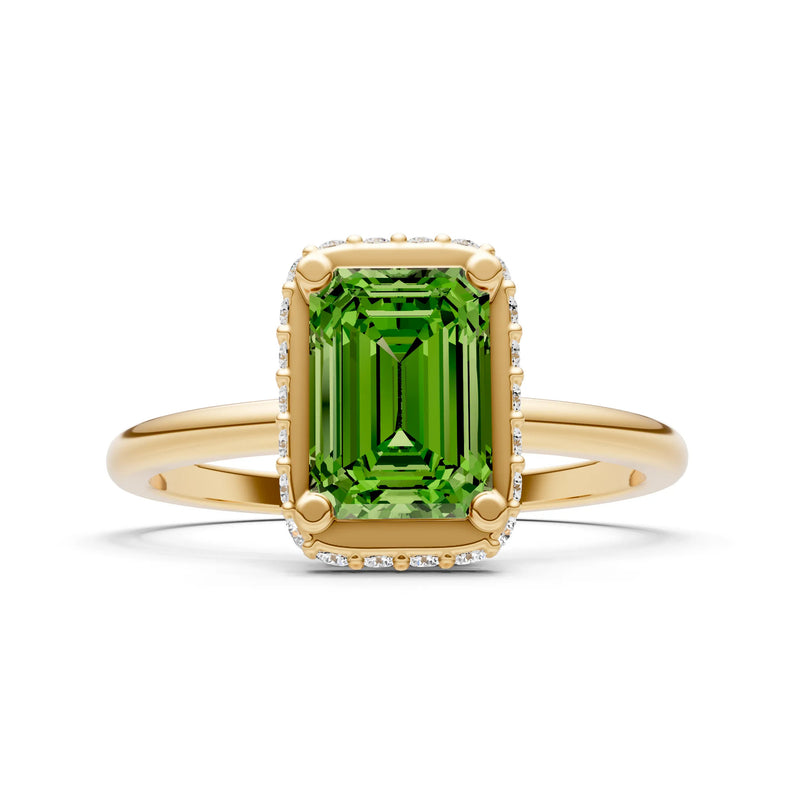 Peridot Emerald Hidden Double Halo Engagement Ring