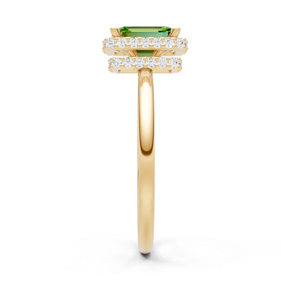 Peridot Emerald Hidden Double Halo Engagement Ring