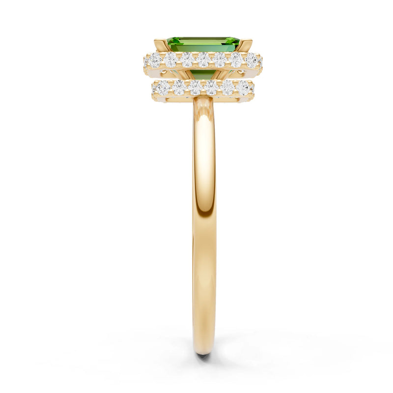 Peridot Emerald Hidden Double Halo Engagement Ring