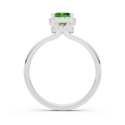 Peridot Emerald Hidden Double Halo Engagement Ring