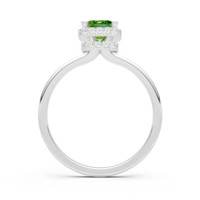 Peridot Emerald Hidden Double Halo Engagement Ring