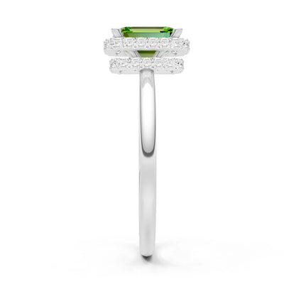 Peridot Emerald Hidden Double Halo Engagement Ring