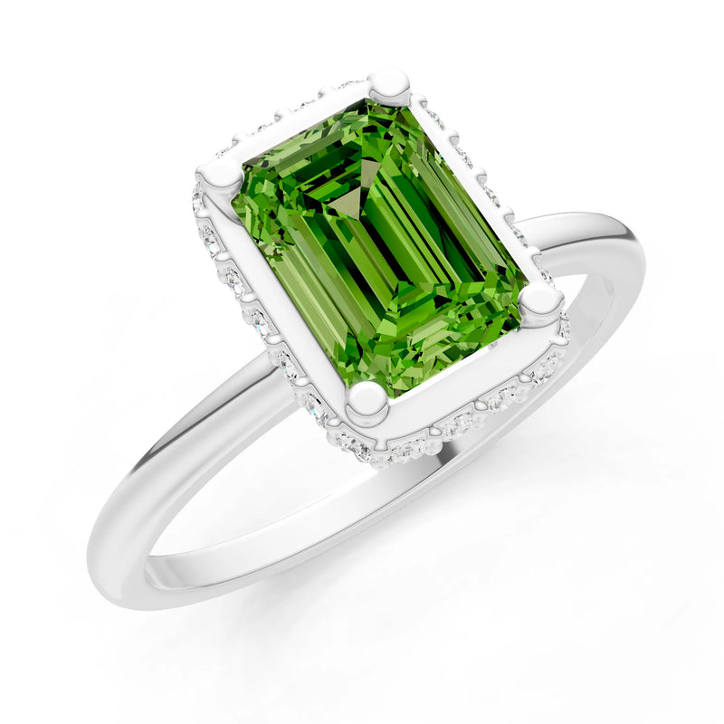 Peridot Emerald Hidden Double Halo Engagement Ring