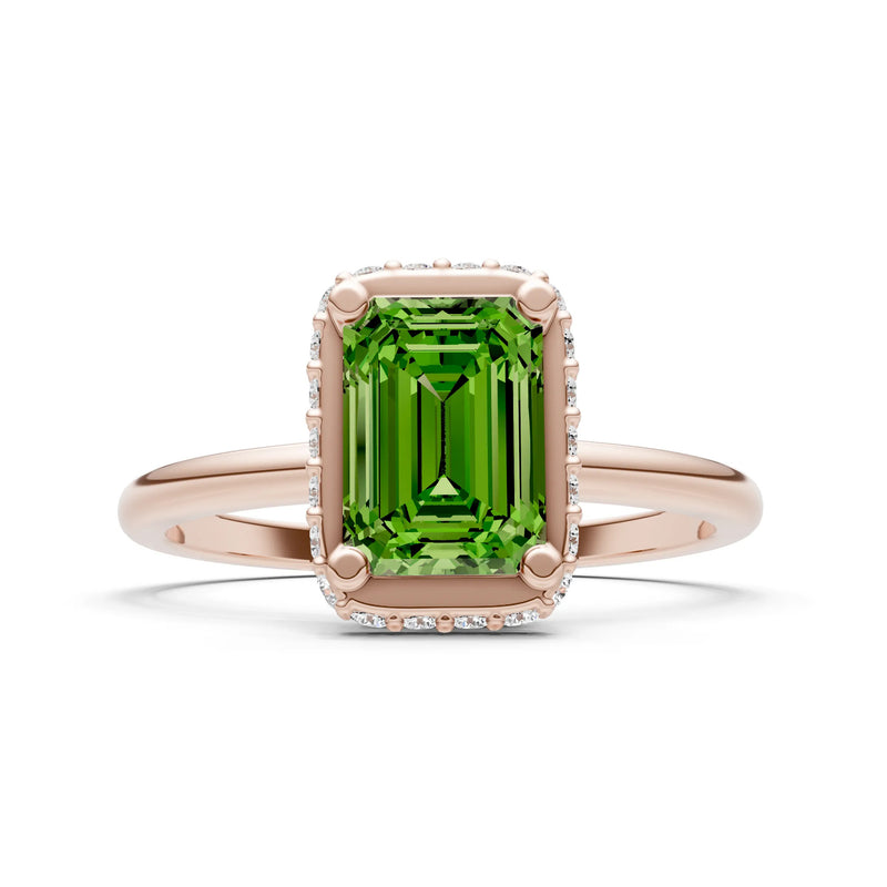 Emerald Hidden Double Halo Engagement Ring