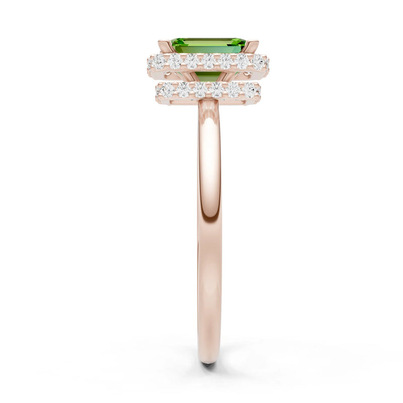 Emerald Hidden Double Halo Engagement Ring