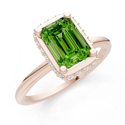 Peridot Emerald Hidden Double Halo Engagement Ring