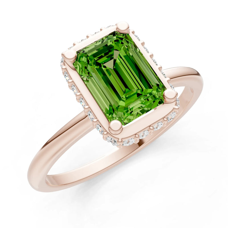 Peridot Emerald Hidden Double Halo Engagement Ring