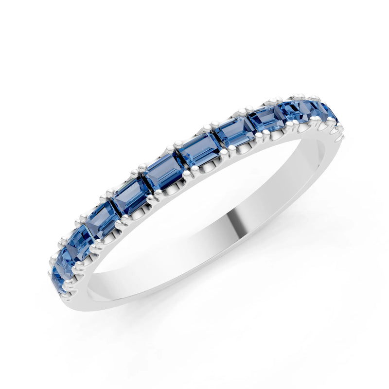 London Blue Topaz Straight Baguette Thin Half Eternity Band