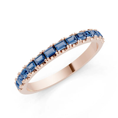 London Blue Topaz Straight Baguette Thin Half Eternity Band