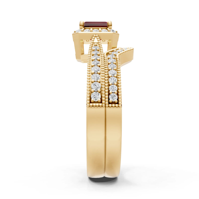 Garnet Emerald Cut 4x3mm Petitie Five Stone Emerald Cut Gemstone Band