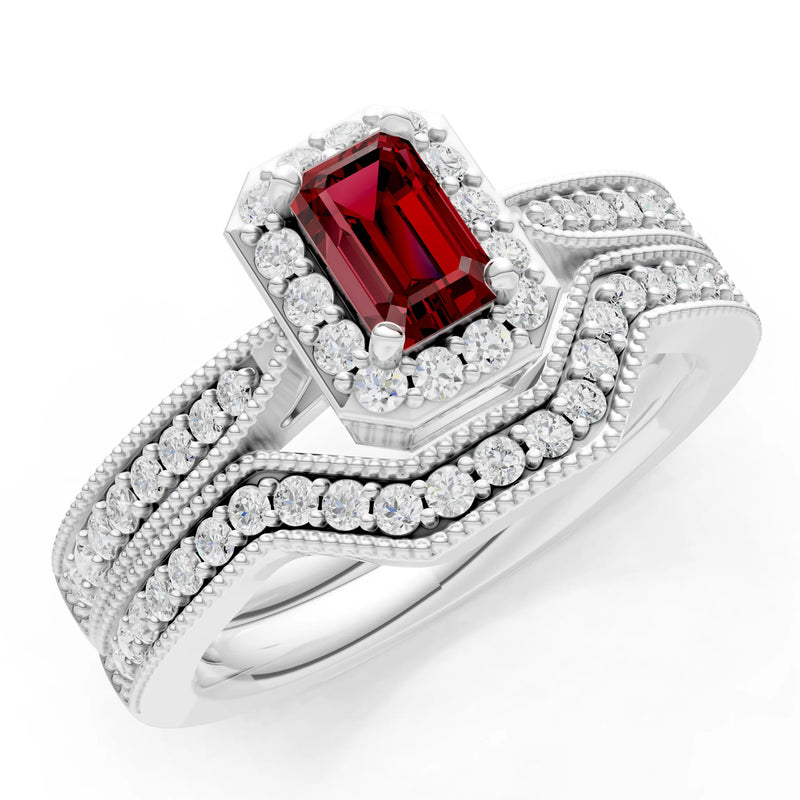 Garnet Emerald Cut 4x3mm Petitie Five Stone Emerald Cut Gemstone Band