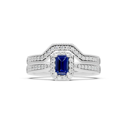 Created Blue Sapphire Emerald Cut 4x3mm Petitie Five Stone Emerald Cut Gemstone Band