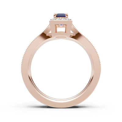 Created Blue Sapphire Emerald Cut 4x3mm Petitie Five Stone Emerald Cut Gemstone Band