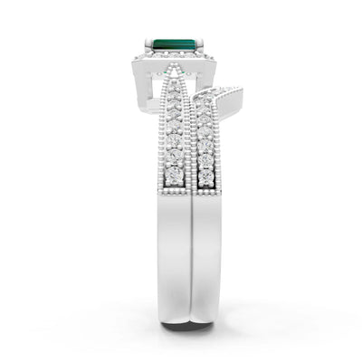 Created Emerald Emerald Cut 4x3mm Petitie Five Stone Emerald Cut Gemstone Band