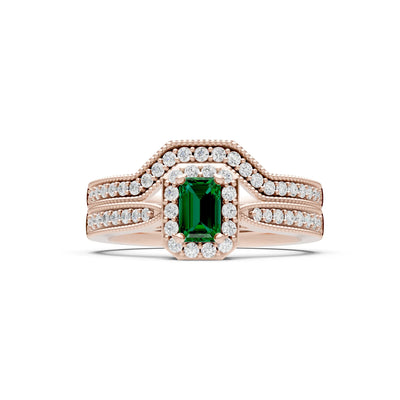 Created Emerald Emerald Cut 4x3mm Petitie Five Stone Emerald Cut Gemstone Band